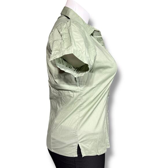 Love Potion Womens Blouse Button Down Shirt Short Puffed Sleeves Green Large - Picture 3 of 9